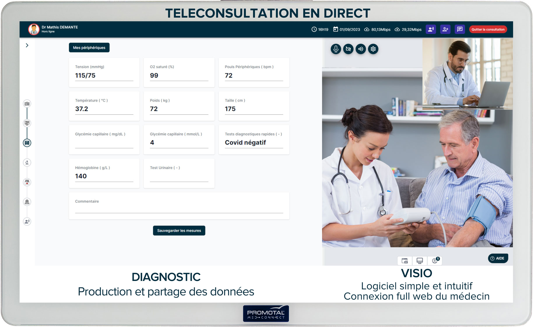 Interface unique de la plateforme MedConnect : vidéo, instruments, dossier patient