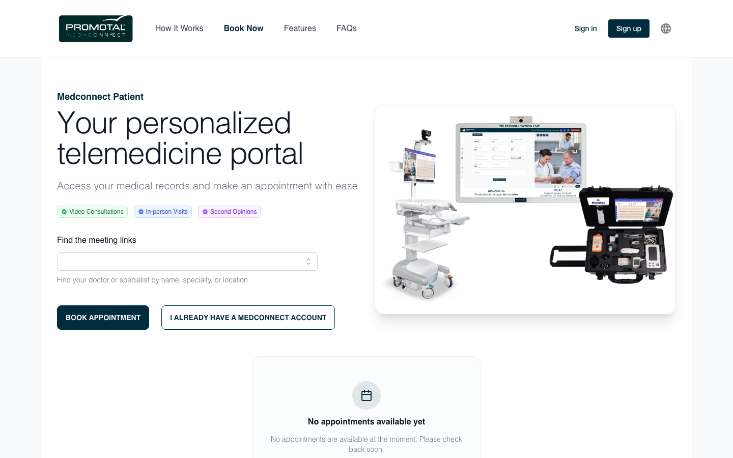 MedConnect patient portal demonstration landing page