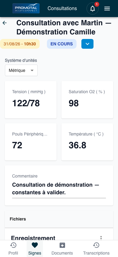 Consultation MedConnect adaptée à un écran mobile