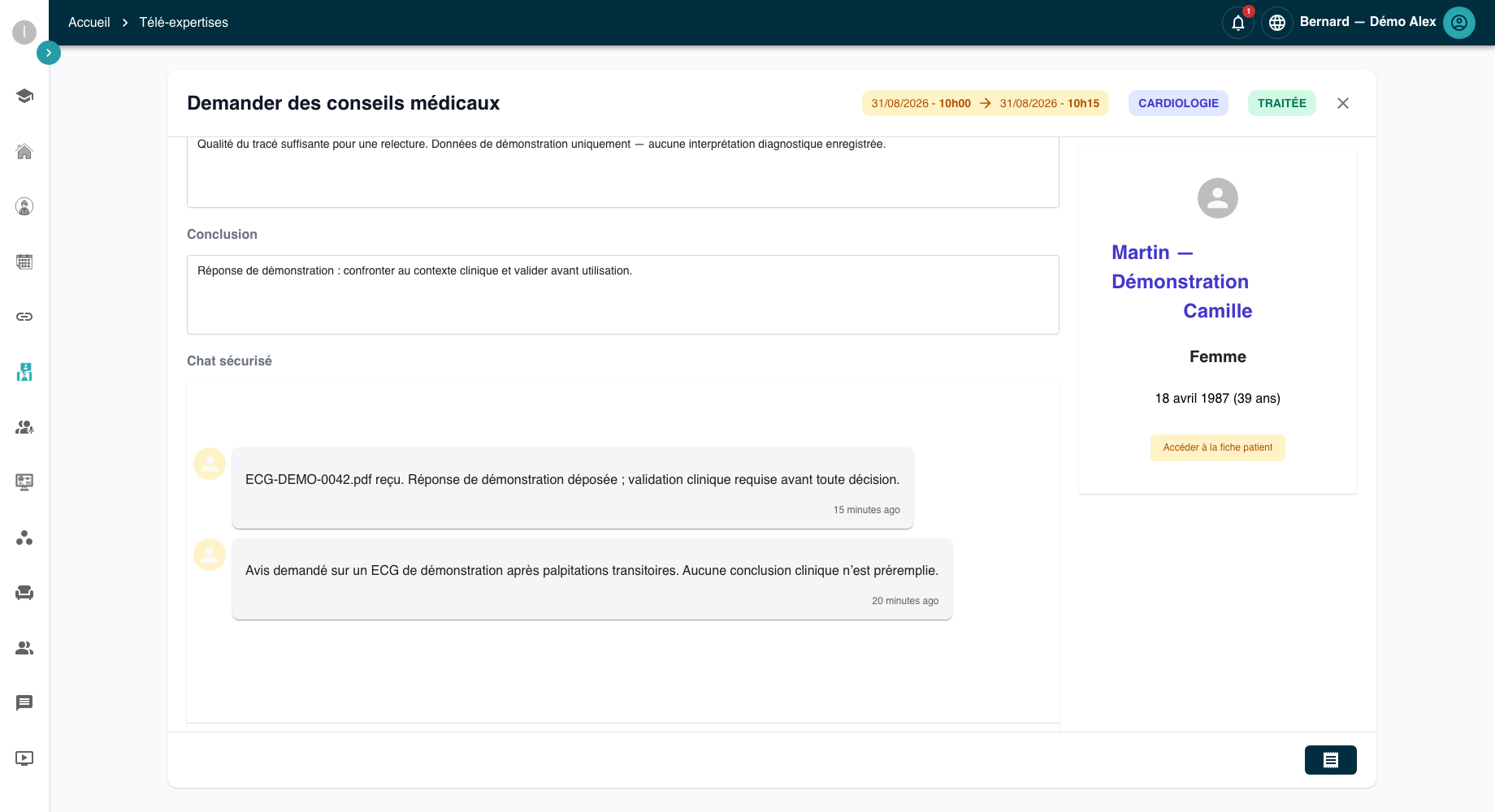 Conversation sécurisée et réponse spécialiste dans le module de téléexpertise MedConnect